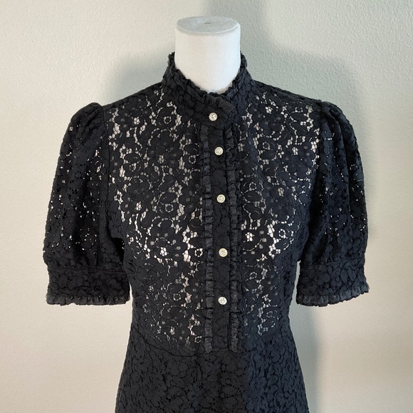 ZARA Black Lace Dress With Jewel Buttons Size Medium - Picture 5 of 11